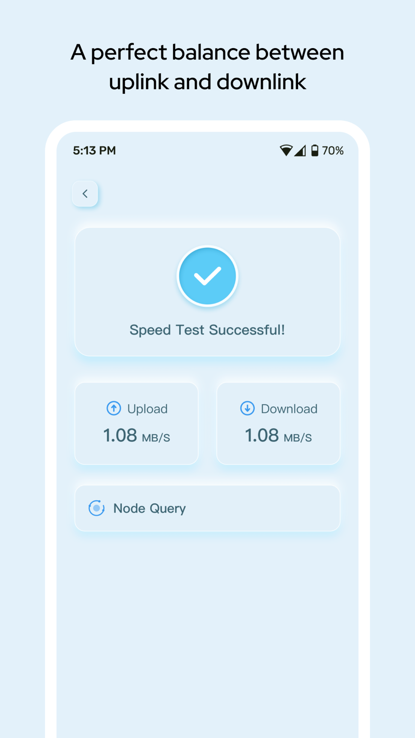 Completed speed test with upload and download measurements